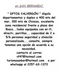 Alquilo departamento en san Bernardo...! temporada 2.022